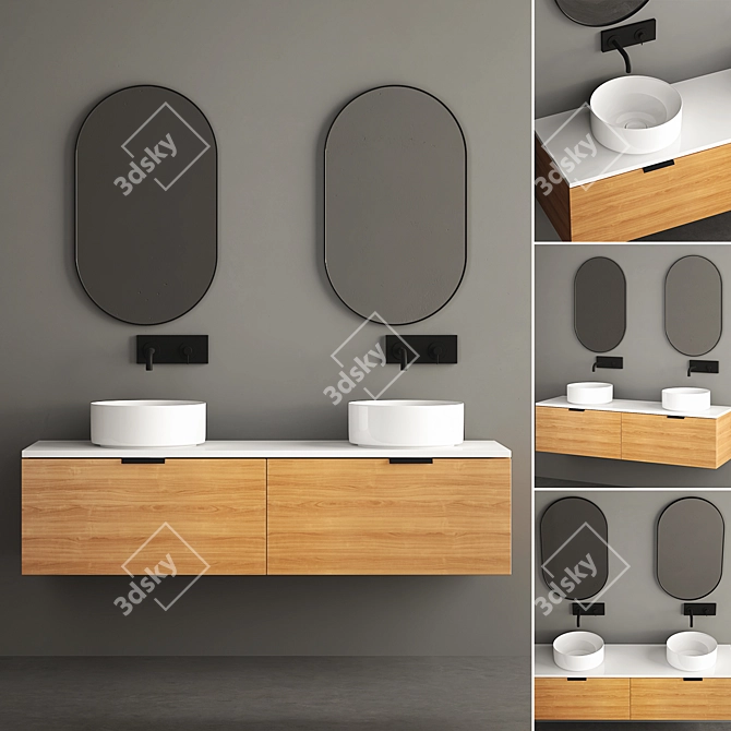 Sleek 1600mm Modern Bathroom Cabinet 3D model image 1