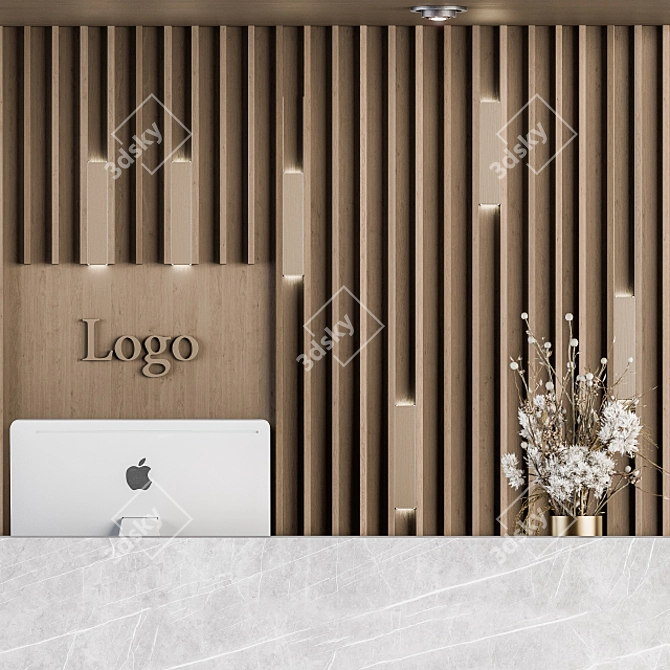 Modern Reception Desk and Wall Decor Set 3D model image 3