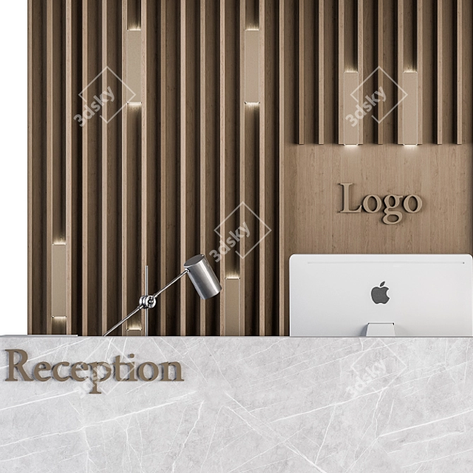 Modern Reception Desk and Wall Decor Set 3D model image 4