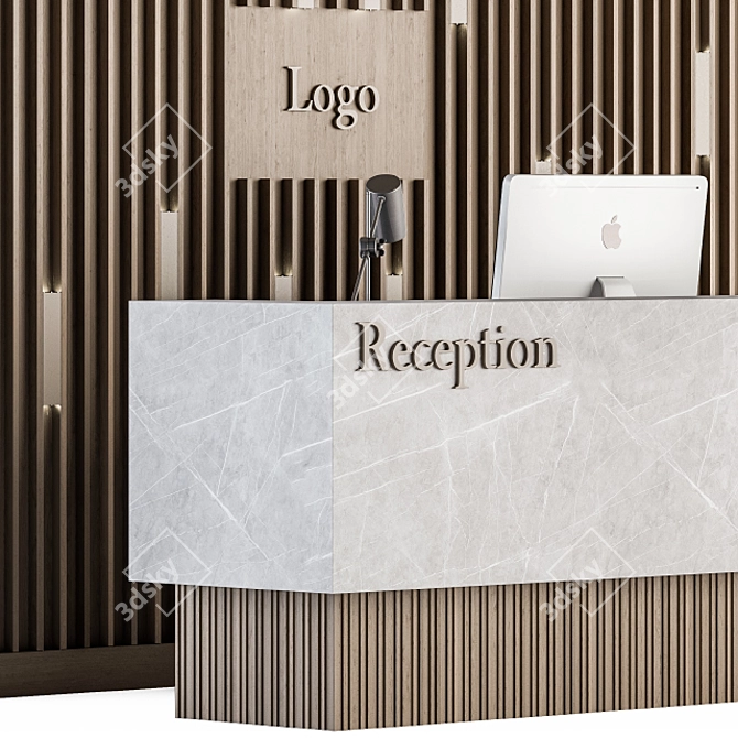 Modern Reception Desk and Wall Decor Set 3D model image 5