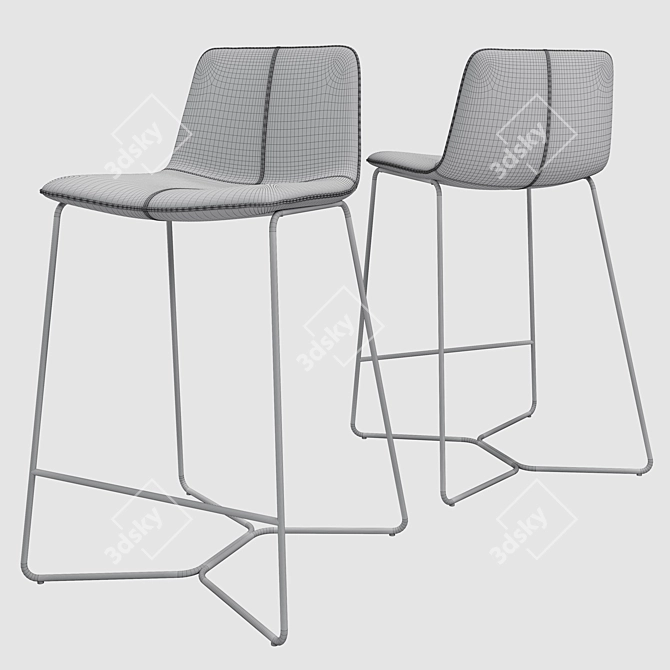 Sleek Saddle Leather Bar Stool 3D model image 5