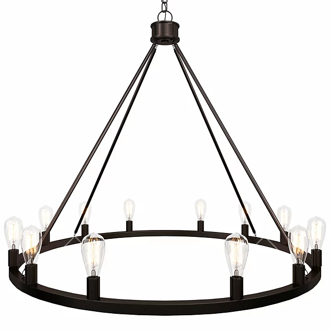 Industrial Bronze Chandelier - 12 Light 3D model image 2