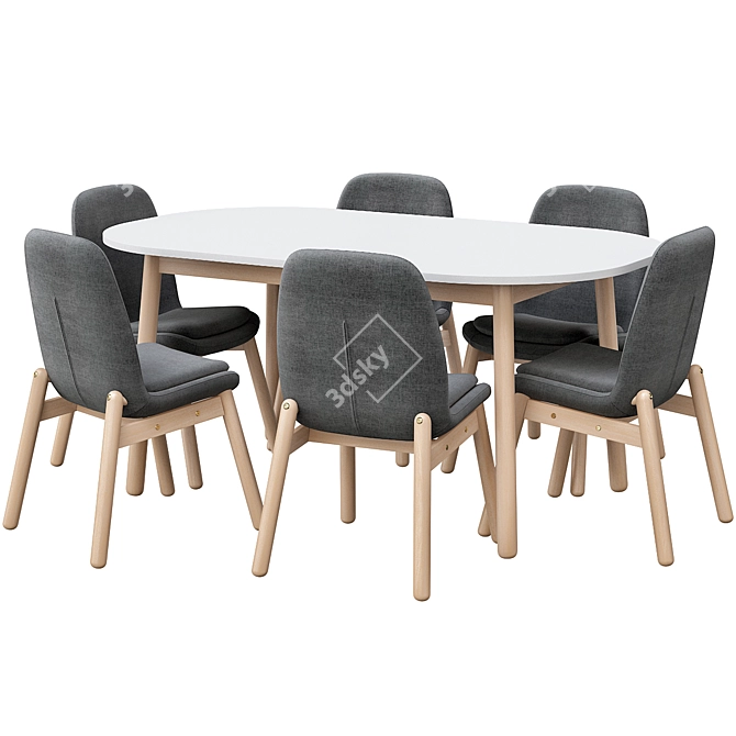 Vedbo Dining Set: Birch Chair & White Table 3D model image 3