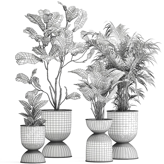 Exotic Plant Collection in Stylish Metal Pots 3D model image 7