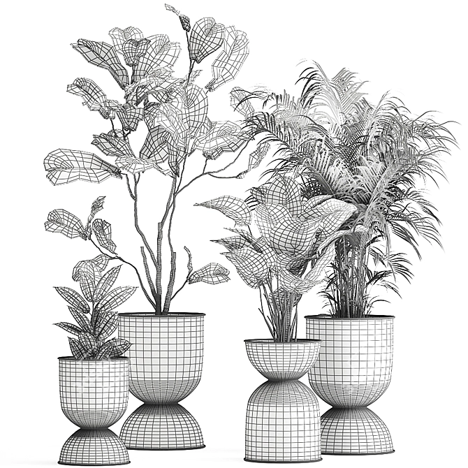 Exotic Plant Collection in Stylish Metal Pots 3D model image 8