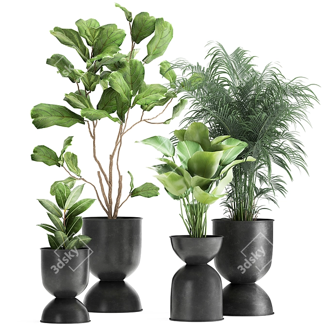 Exotic Plant Collection in Stylish Metal Pots 3D model image 9