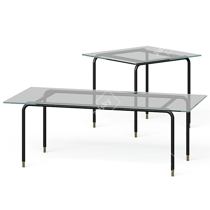 Sleek Cane Glass Coffee Tables 3D model image 1