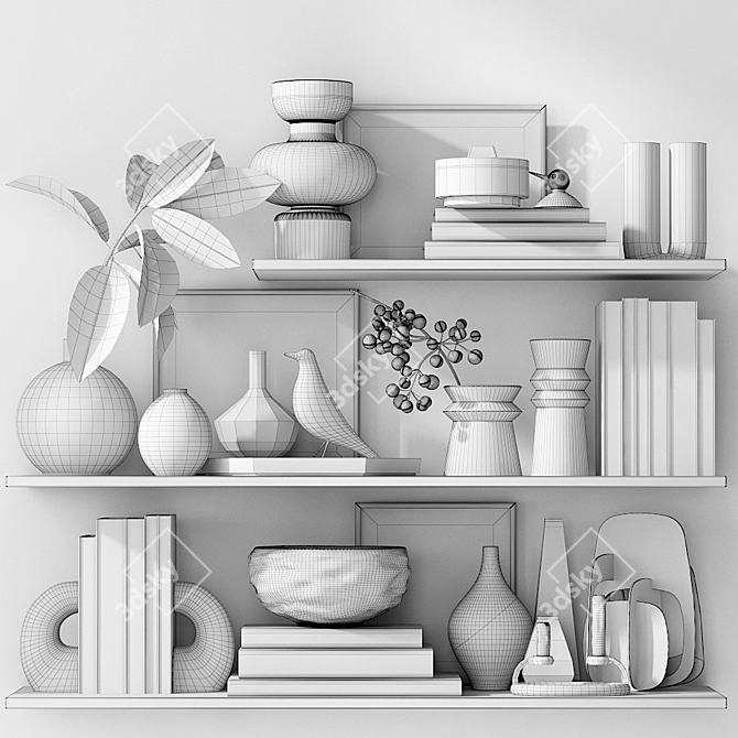 Decorative Shelves with Vases & Books 3D model image 6