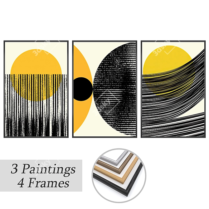 Elegant Wall Art Set with Varied Frames 3D model image 1