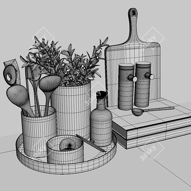 007 Kitchen Set: Utensils, Storage, Chopping Boards, Coffee Syrup, Wooden Spoons 3D model image 3