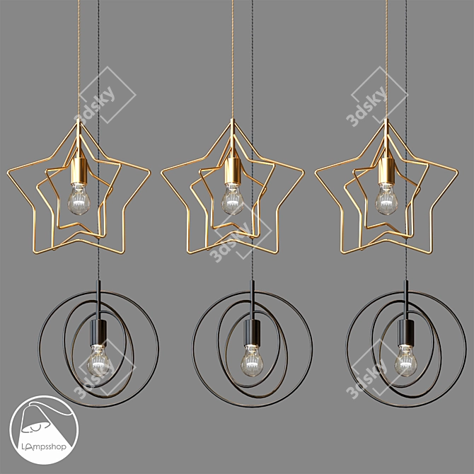 Gold Star Chandelier: Ø 32 cm 3D model image 1