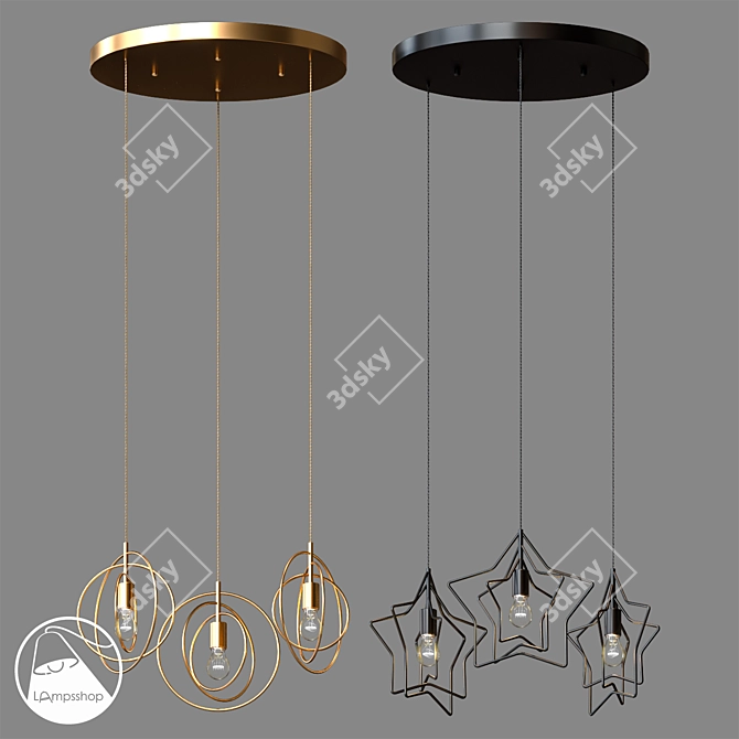 Gold Star Chandelier: Ø 32 cm 3D model image 3