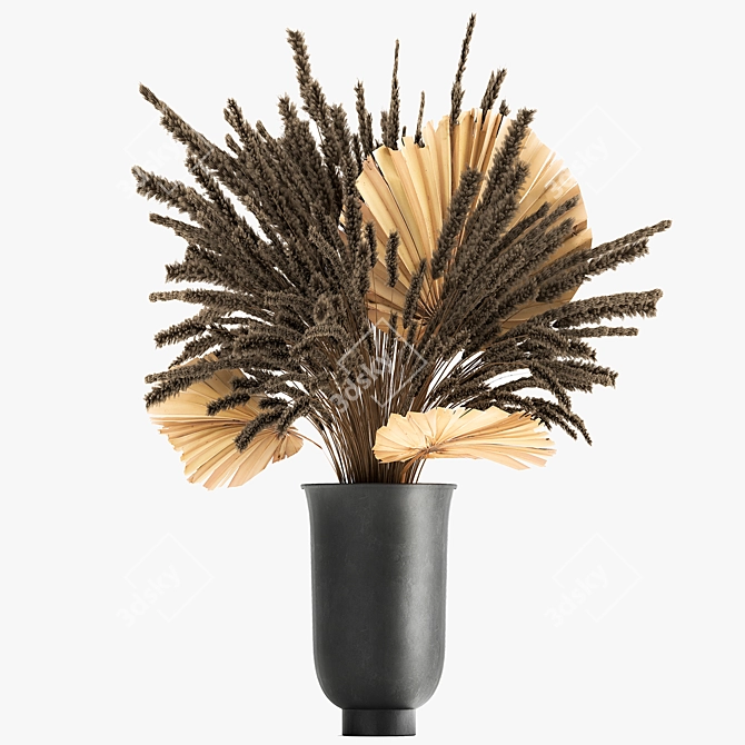 Reed Elegance: Decorative Dry Flower Bouquet 3D model image 1