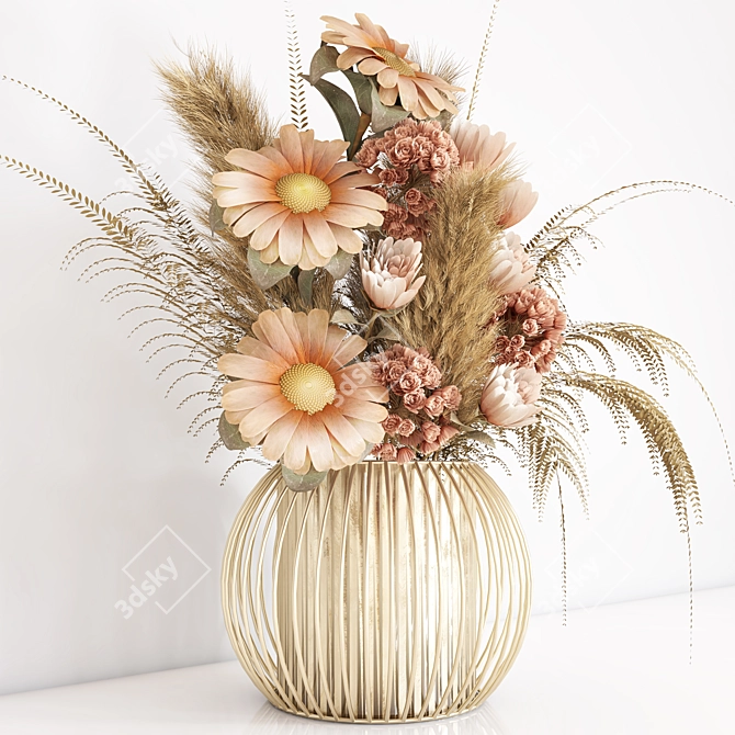 Elegant Dried Flower Bouquet 3D model image 2