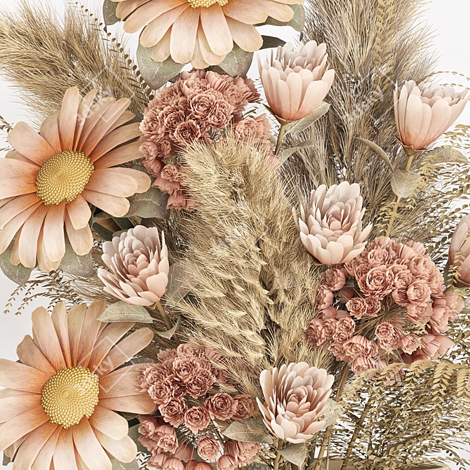 Elegant Dried Flower Bouquet 3D model image 3