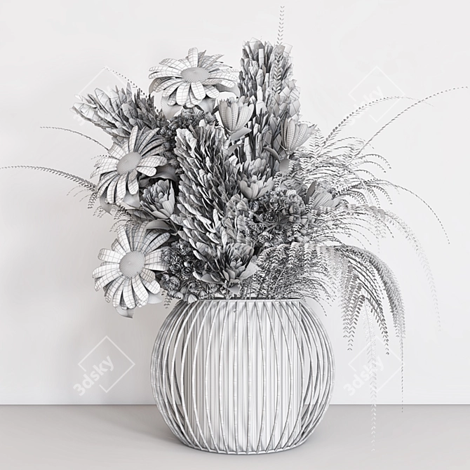 Elegant Dried Flower Bouquet 3D model image 4