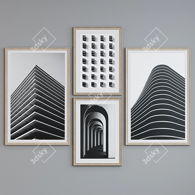 Modern 4-Piece Architectural Picture Frame Set 3D model image 3