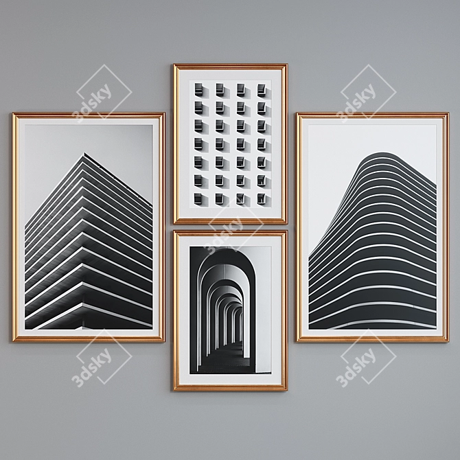 Modern 4-Piece Architectural Picture Frame Set 3D model image 4