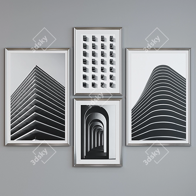 Modern 4-Piece Architectural Picture Frame Set 3D model image 5