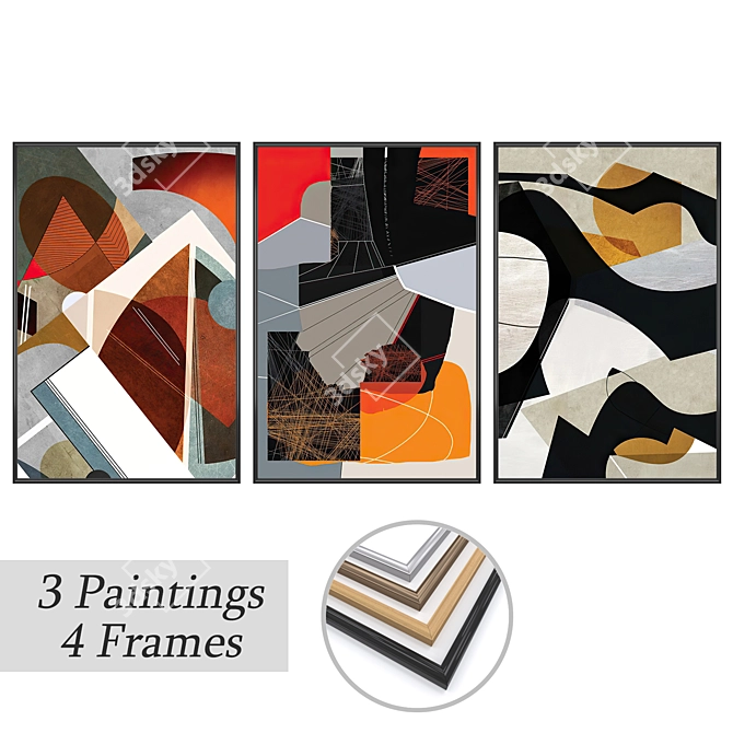 Elegant Wall Art Set with 3 Paintings 3D model image 1