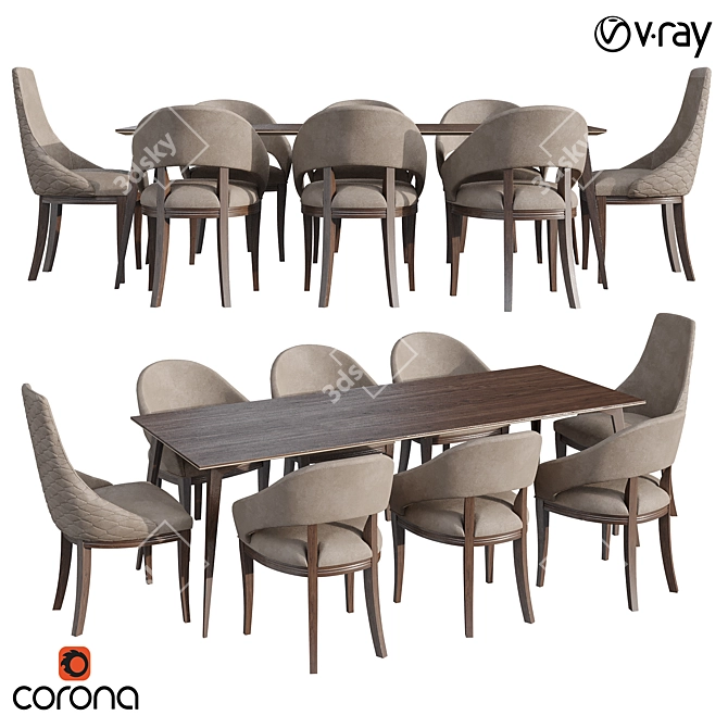 9-Piece Modern Long Dining Set 3D model image 1