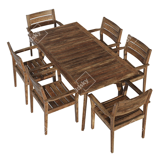 Modern Long Dining Set 3D model image 3