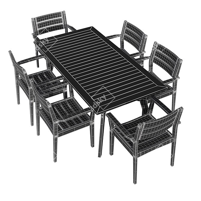 Modern Long Dining Set 3D model image 7