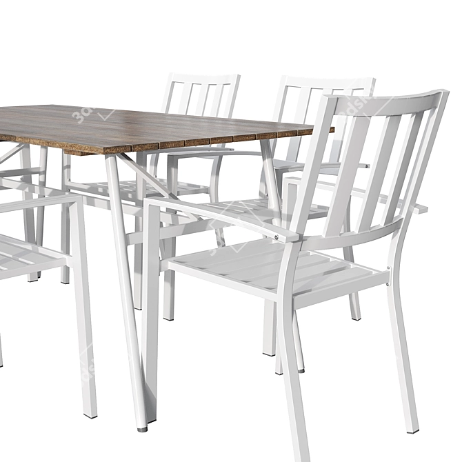 Modern 7-Piece Long Dining Set 3D model image 2