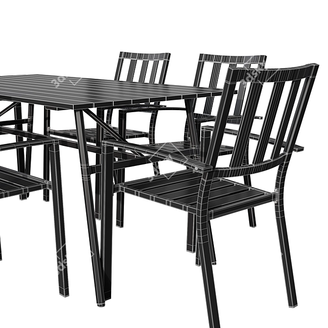 Modern 7-Piece Long Dining Set 3D model image 5