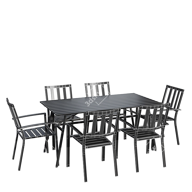 Modern 7-Piece Long Dining Set 3D model image 6