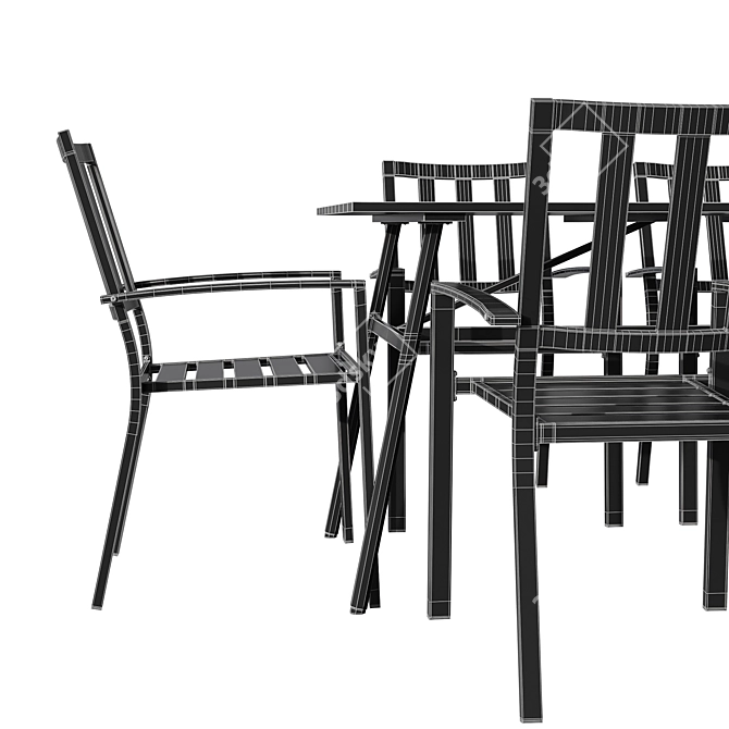 Modern 7-Piece Long Dining Set 3D model image 7