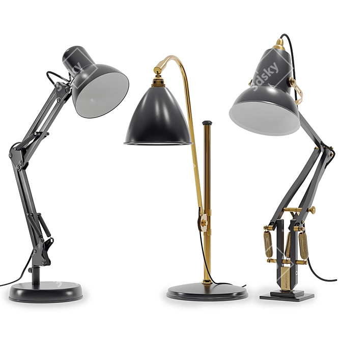Stylish Set of 4 Study Lamps 3D model image 1