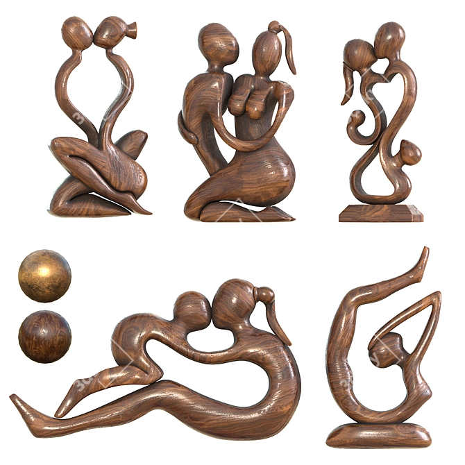 Eternal Kiss Sculpture Set 3D model image 6