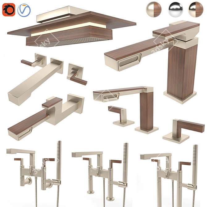 Title: Frank Lloyd Wright-Inspired Brizo Faucet & Shower 3D model image 1