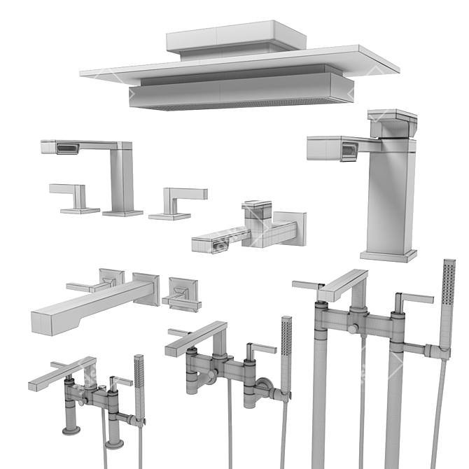 Title: Frank Lloyd Wright-Inspired Brizo Faucet & Shower 3D model image 6
