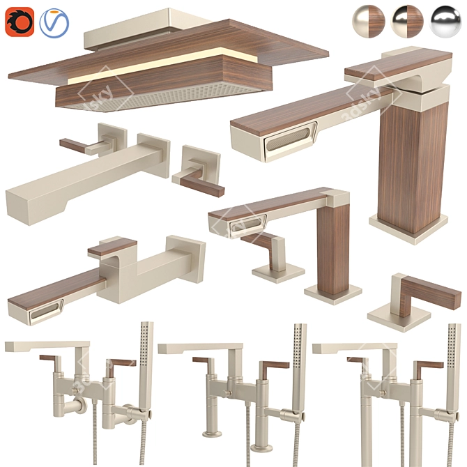 Title: Frank Lloyd Wright-Inspired Brizo Faucet & Shower 3D model image 7