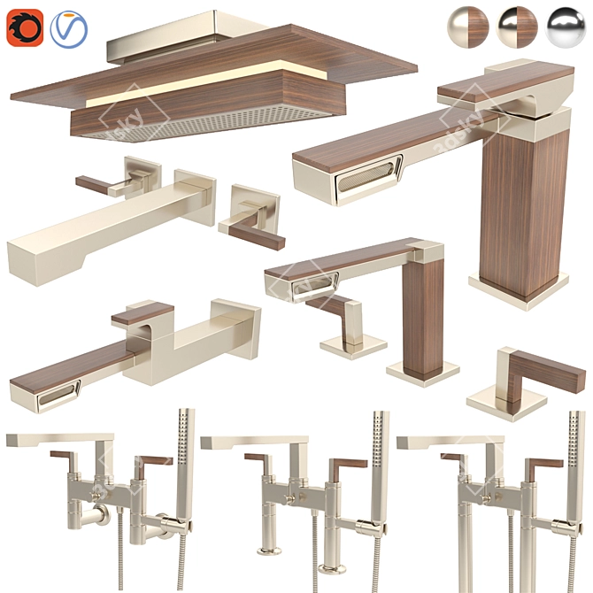Title: Frank Lloyd Wright-Inspired Brizo Faucet & Shower 3D model image 8