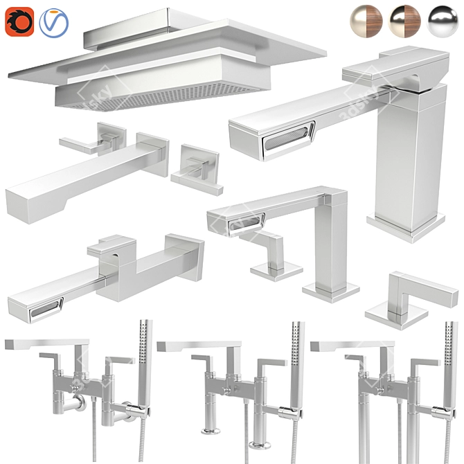 Title: Frank Lloyd Wright-Inspired Brizo Faucet & Shower 3D model image 9