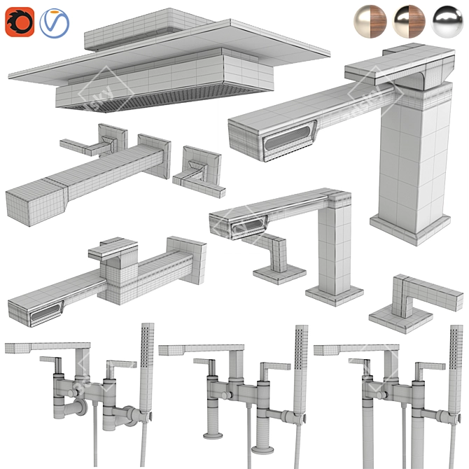 Title: Frank Lloyd Wright-Inspired Brizo Faucet & Shower 3D model image 13