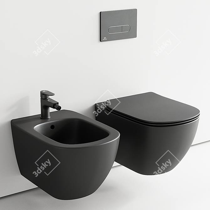 Modern Tesi Wall-Hang WC & Bidet 3D model image 1