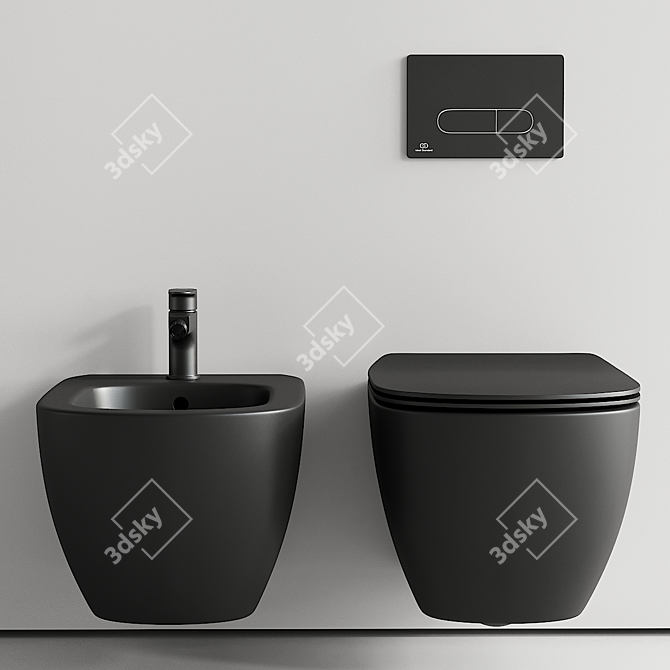 Modern Tesi Wall-Hang WC & Bidet 3D model image 2