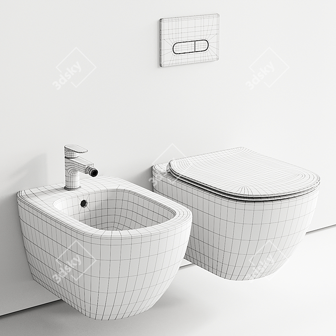 Modern Tesi Wall-Hang WC & Bidet 3D model image 5