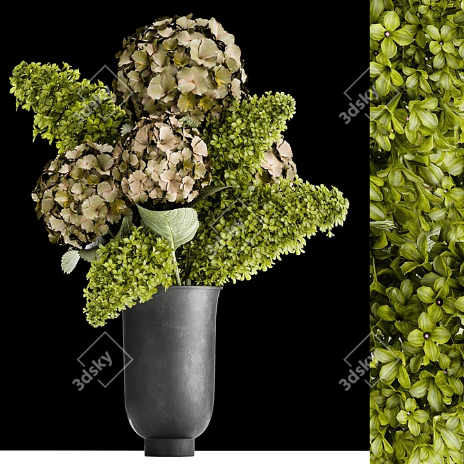Green Spring Bouquet in Black Vase 3D model image 1