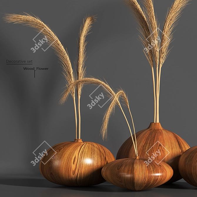 Wooden Flower Bouquet: Charming Home Decor 3D model image 2