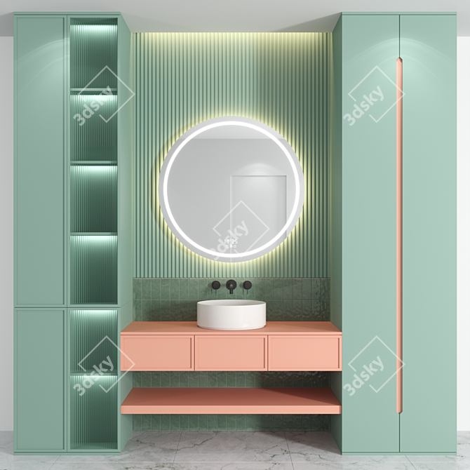 Modern Bath Set: Sink, Mirror, Wardrobe 3D model image 1