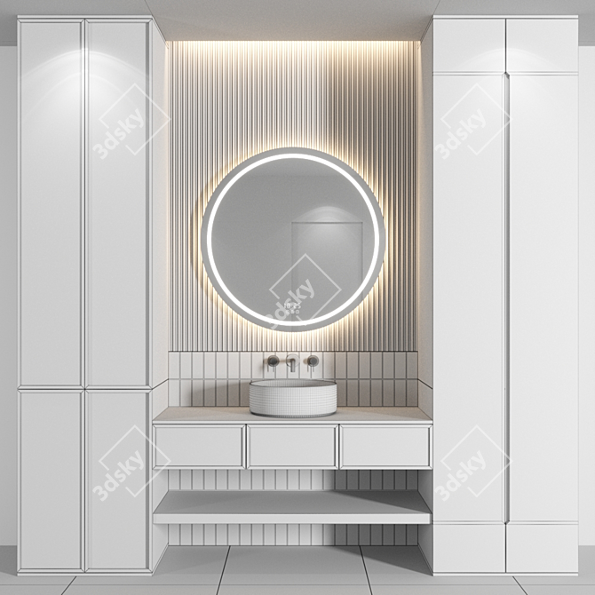 Modern Bath Set: Sink, Mirror, Wardrobe 3D model image 5