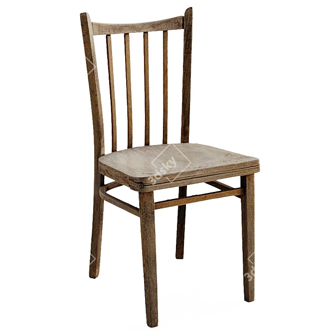 Vintage Wooden Seat: Authentic, Textured 3D model image 1