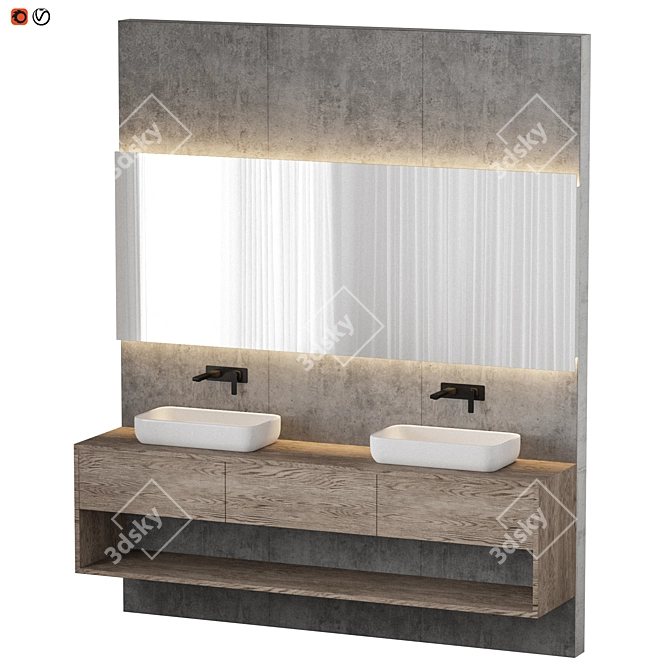 Authentic Concrete Wood Bathroom 3D model image 1