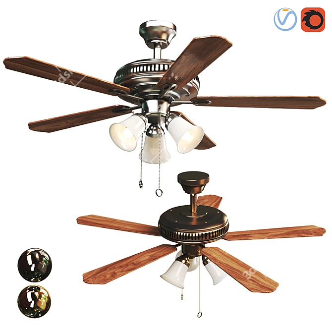 Elegant Flemish Brass Ceiling Fan 3D model image 1