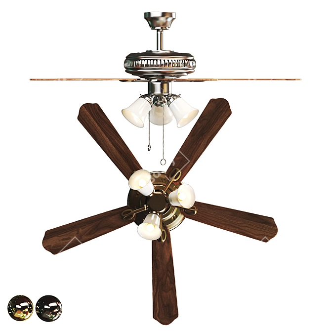 Elegant Flemish Brass Ceiling Fan 3D model image 2